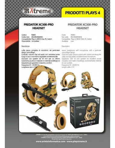 ACCESSORI PS4: vendita online Xtreme Predator XC300-Pro Cuffia Padiglione auricolare Connettore 3.5 mm Mimetico in offerta