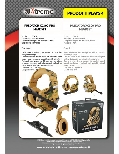 ACCESSORI PS4: vendita online Xtreme Predator XC300-Pro Cuffia Padiglione auricolare Connettore 3.5 mm Mimetico in offerta