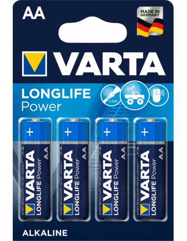 BATTERIE: vendita online Varta Longlife Power, Batteria Alcalina, AA, Mignon, LR6, 1.5V, Blister da 4, Made in Germany in off...