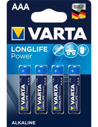 BATTERIE: vendita online Varta Longlife Power, Batteria Alcalina, AAA, Micro, LR03, 1.5V, Blister da 4, Made in Germany in of...