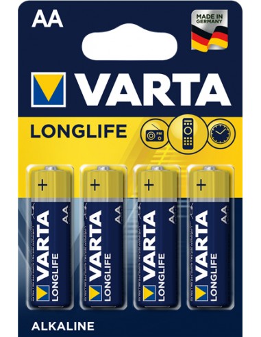 BATTERIE: vendita online Varta Longlife, Batteria Alcalina, AA, Mignon LR6, 1.5V, Blister da 4, Made in Germany in offerta