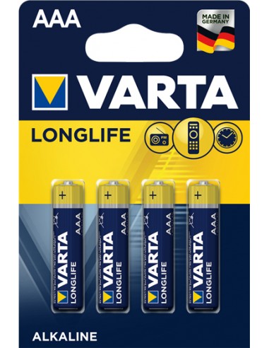 BATTERIE: vendita online Varta Longlife, Batteria Alcalina, AAA, Micro, LR03, 1.5V, Blister da 4, Made in Germany in offerta