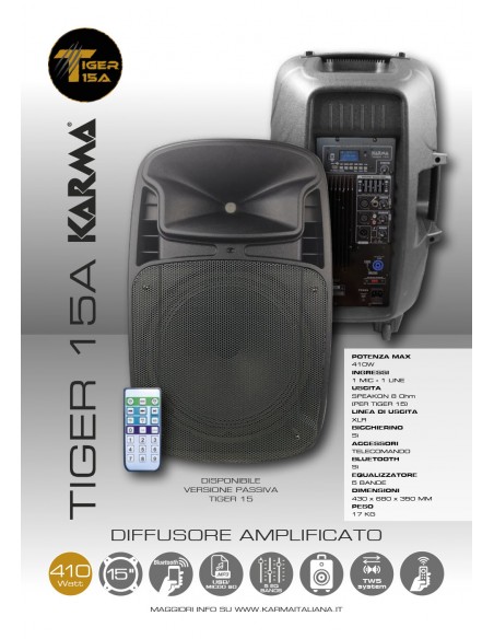 DIFFUSORI AMPLIFICATI: vendita online Karma Italiana Tiger 15A Sistema PA indipendente 205 W Nero in offerta