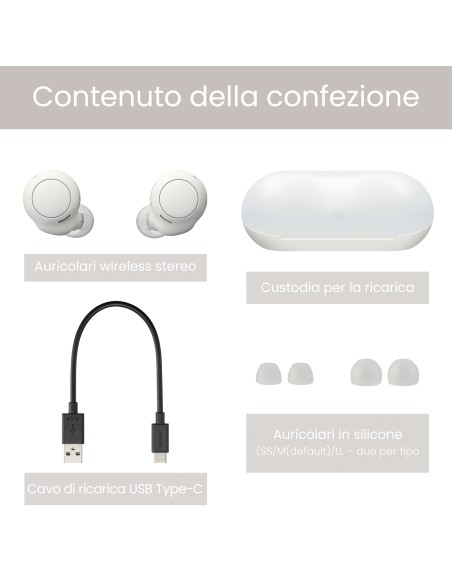 AURICOLARI BLUETOOTH: vendita online Sony Auricolari WF-C500 True Wireless - Fino a 20 ore di durata della batteria con custo...