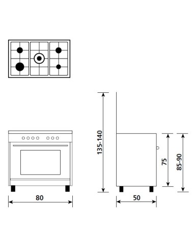 CUCINE CON FORNO ELETTRICO: vendita online Glem Gas A855EI cucina Nero, Stainless steel A in offerta