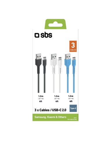 CAVI E ADATTATORI: vendita online SBS TEKITUSBC3X1WBK cavo USB 1,2 m USB 2.0 USB C USB A Nero, Blu, Bianco in offerta
