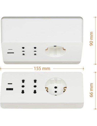 MATERIALE ELETTRICO: vendita online bticino S3711DBU prolunghe e multiple 2 m 3 presa(e) AC Interno Bianco in offerta