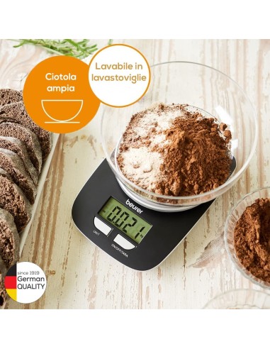 Beurer Ks 25 Bilancia Digitale Da Cucina Con Ciotola, Nero, 22 x 15 x 5 Cm