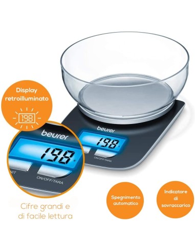 Beurer Ks 25 Bilancia Digitale Da Cucina Con Ciotola, Nero, 22 x 15 x 5 Cm