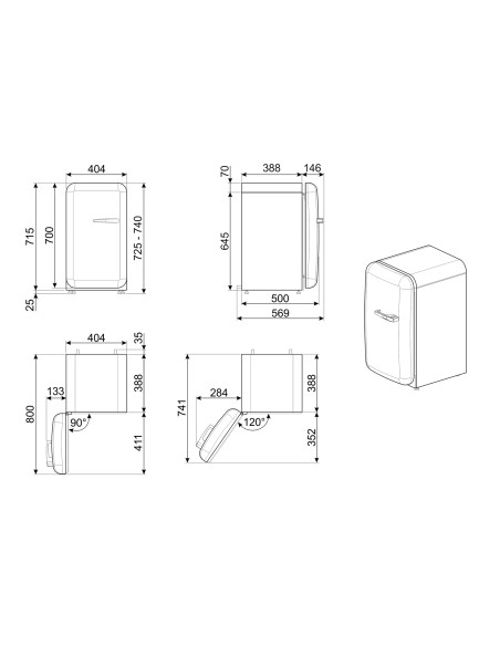Smeg FAB5LPB5 frigorifero Libera installazione 34 L D Blu