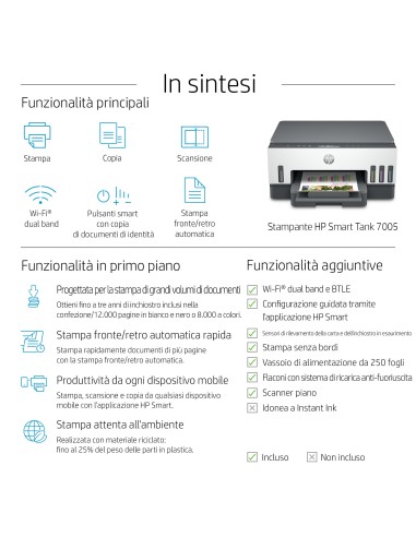 HP SMART TANK 7005 STAMPANTE AIO   3IN1 WIFI F/R AUTOMATICO
