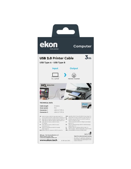 EKON 25567 CAVO USB 2.0 A/B M/M 3,0M