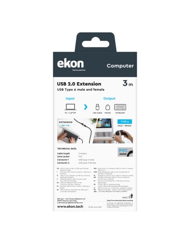EKON 25581 PROLUNGA USB 2.0 A/A M/F 3,0M