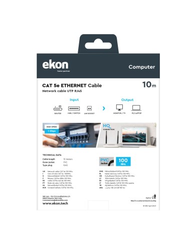 EKON 25475 CAVO RETE UTP 5E 10M GRIGIO