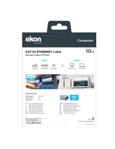 EKON 25475 CAVO RETE UTP 5E 10M GRIGIO