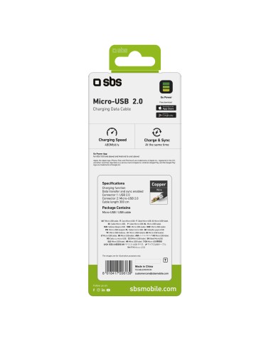 SBS TECABLEMICRO3K CAVO DATI USB 2.0 A MICRO USB