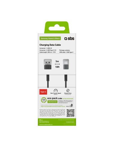 SBS TECABLETC3MTK CAVO TYPE-C 2.0  3 METRI NERO