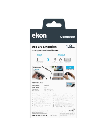EKON 25574 PROLUNGA USB 2.0 A/A M/F 1,8M