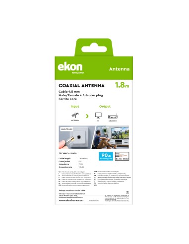 EKON 24379 CAVO ANTENNA M/F+AD. 1,8M BIANCO