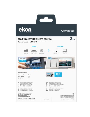 EKON 25451 CAVO RETE UTP 5E 3,0M GRIGIO