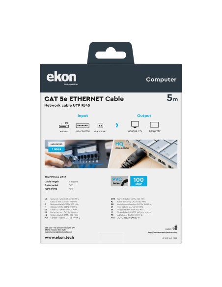EKON 25468 CAVO RETE UTP 5E 5,0M GRIGIO
