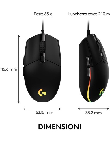 LOGITECH G203 LIGHTSYNC NERO MOUSE GAMING