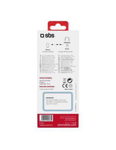 SBS TEADAPTJACKTYCK ADATTATORE TYPEC M A JACK 3,5 MM F NERO