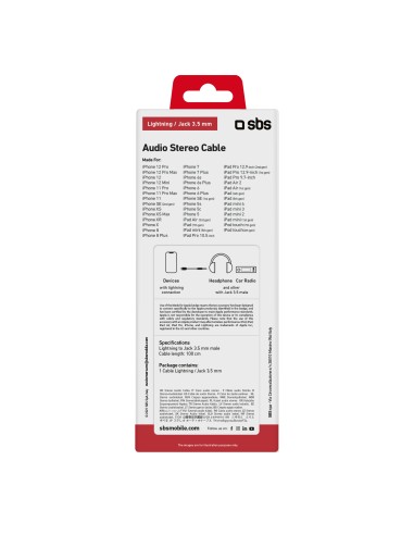 SBS TEADAPTIPJACK35W ADATTATORE APPLE LIGHTNING JACK 3,5 MM 1 MT BIANC