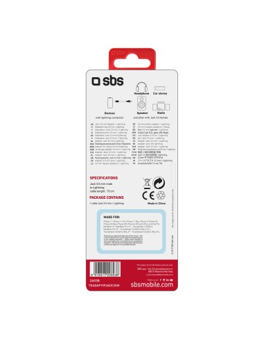SBS TEADAPTIPJACK35W ADATTATORE APPLE LIGHTNING JACK 3,5 MM 1 MT BIANC