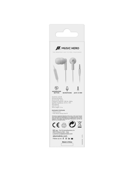 SBS MHINEARW AURICOLARI CON FILO MICROFONO JACK 3,5 MM BIANCO