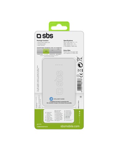SBS TEBB5000POCW POWERBANK 5.000MAH2USB 2.1A BIANCO