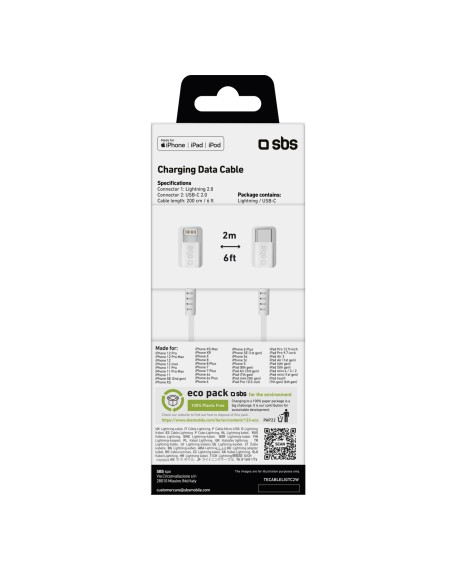 SBS TECABLELIGTC2W CAVO LIGTHNING  TYPE C MFI 2MT BIANCO