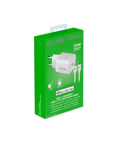 CELLY TC1C20WLIGHTWH ALIM.RETE 20W USB-C CAVO LIGHTNING BIANCO