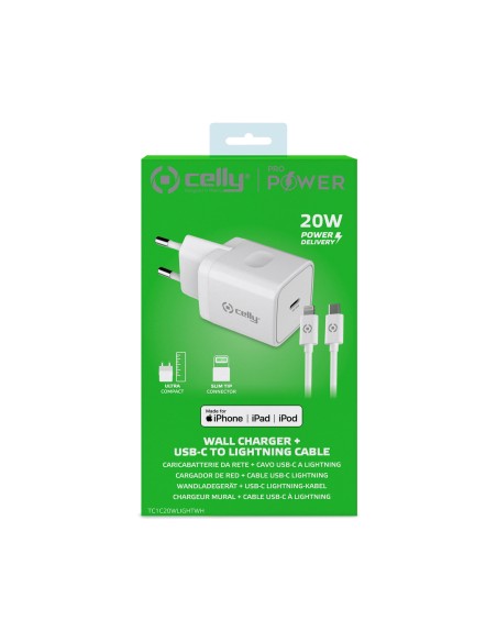CELLY TC1C20WLIGHTWH ALIM.RETE 20W USB-C CAVO LIGHTNING BIANCO