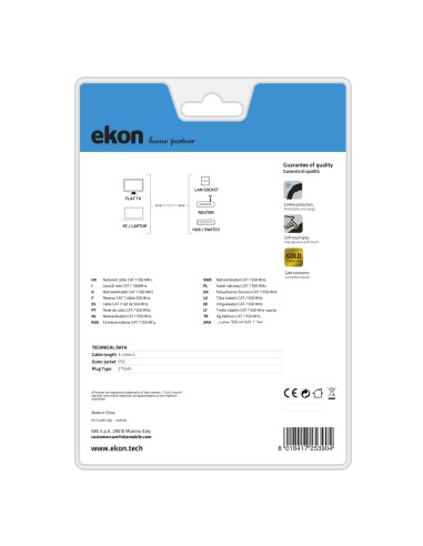 EKON 53904 CAVO RETE UTP 7 3,0M CONNETTORI DORATI GRIGIO