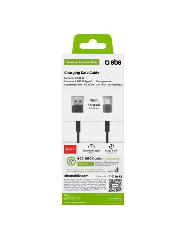 SBS TECABLETYPCSK CAVO USB/TYPE-C  CORDONATO 0,5M NERO