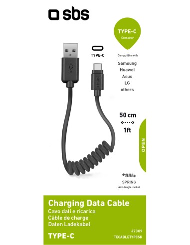 SBS TECABLETYPCSK CAVO USB/TYPE-C  CORDONATO 0,5M NERO