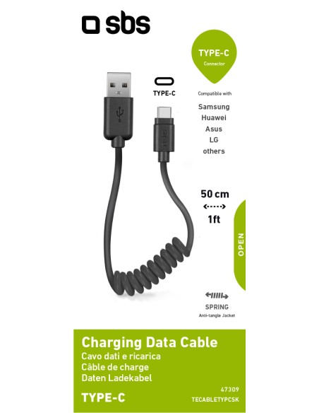 SBS TECABLETYPCSK CAVO USB/TYPE-C  CORDONATO 0,5M NERO