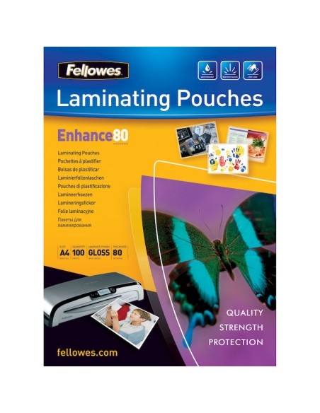 FELLOWES ENHANCE80 A4 100FG POUCHES LUCIDE