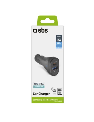 SBS TECRTC1USB2AUL CARICAB.AUTO 3100MAH ULTRA FAST CHARGE USB-C NERO