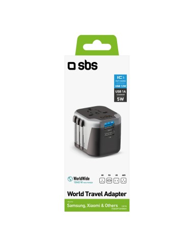 SBS TEADAPT2USBUNI ADATTATORE UNIVERSALE PRESE ESTERE 2 USB 2.1A NERO