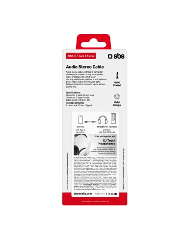 SBS TECABLE35TYCK CAVO JACK 3,5/USB-C M/M 1M NERO
