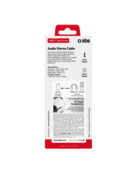 SBS TECABLE35TYCK CAVO JACK 3,5/USB-C M/M 1M NERO