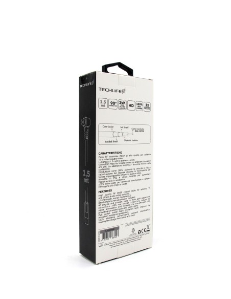 TECHLIFE TLVT0001B CAVO ANTENNA 1,5M NERO PREMIUM M/M CON AD. F/F