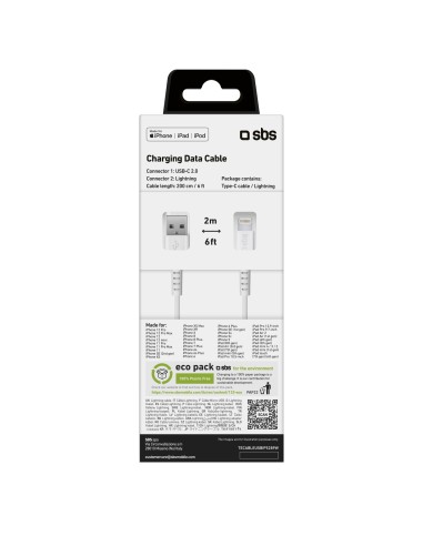 SBS TECABLEUSBIP5289W CAVO 2M USB/LIGHTNING BIANCO