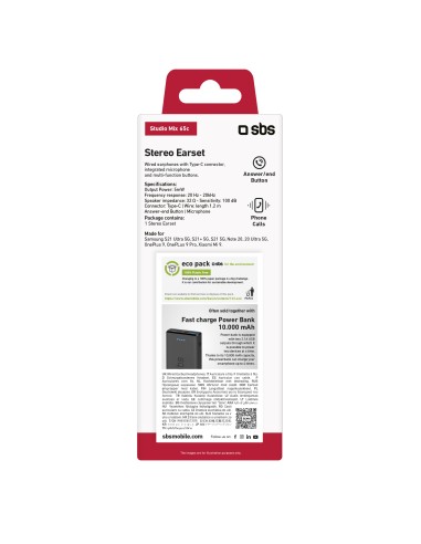 SBS TEEARTYCAPW  AURICOLARE SEMI IN EAR USB-C BIANCO