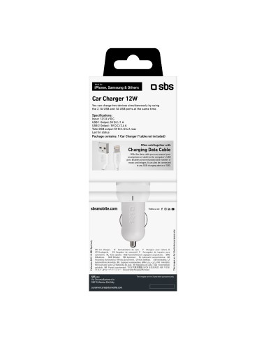 SBS TECR2USB24AWFAST MINI CARICABATTERIE AUTO 2400MAH 2USB BIANCO