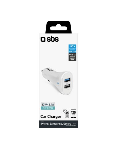 SBS TECR2USB24AWFAST MINI CARICABATTERIE AUTO 2400MAH 2USB BIANCO
