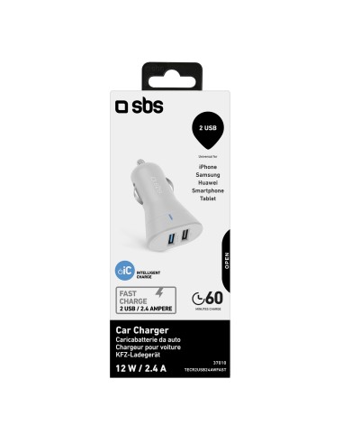 SBS TECR2USB24AWFAST MINI CARICABATTERIE AUTO 2400MAH 2USB BIANCO