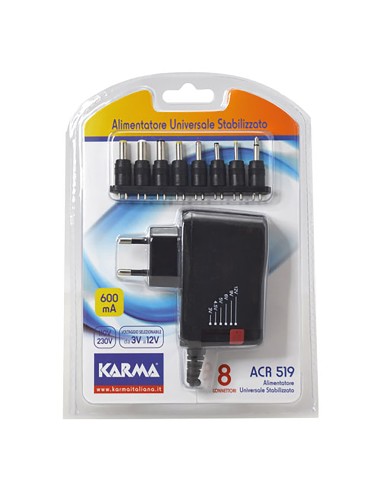 KARMA ACR 519 ALIMENTATORE 600MA UNIVERSALE 3/4,5/5/6/7,5/9/12 VOLT